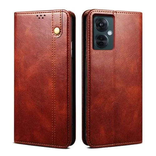 Caja de Teléfono Cuero Textura Caballo Loco Cera de Aceite para Oneplus Nord Ce 3 Lite / Oppo K11X (Marrón)