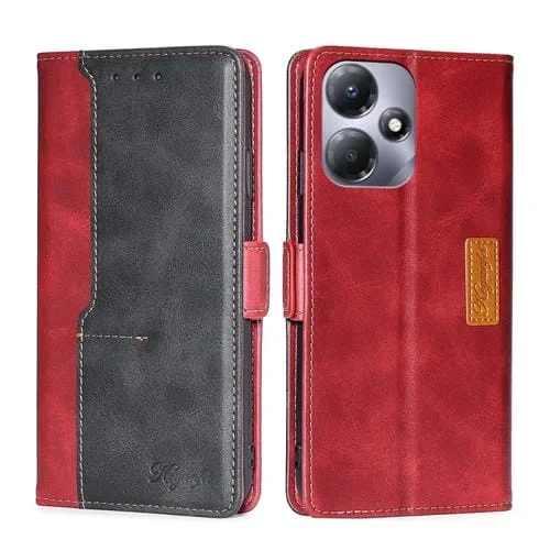 Caja de Teléfono de Cuero para Infinix Hot 30 Play 4G con Hebilla Lateral (Rojo + Negro)