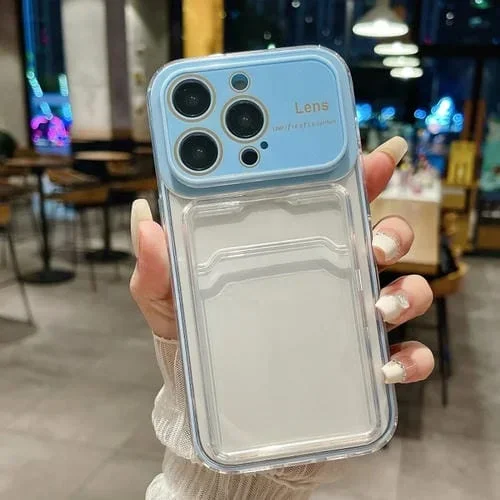 Caja de Teléfono Híbrida TPU PC para iPhone 11 Pro Max con Ventana y Ranura para Tarjeta (Azul)
