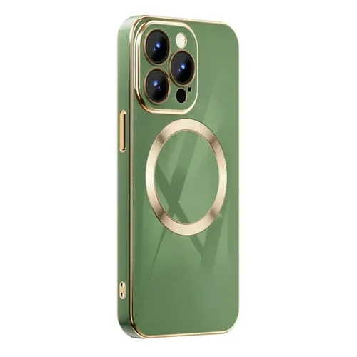 Caja de teléfono magnética Magsafe para iPhone 12 6D chapada en oro (Verde)