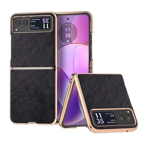 Caja de Teléfono Motorola Razr 40 Nano Galvanoplastia con Textura Lichi Doble Color (Negro)