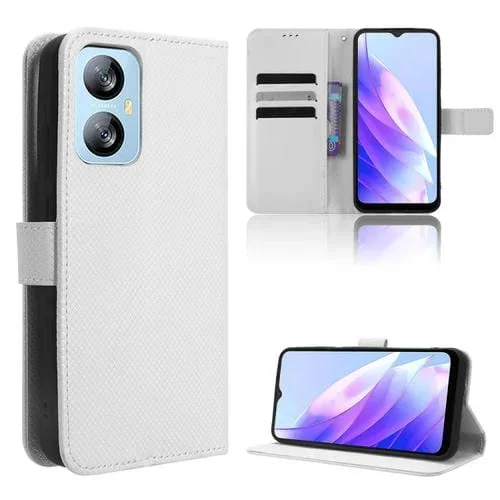 Caja de Teléfono para BlackView A52 de Cuero con Textura de Diamante (Blanco)