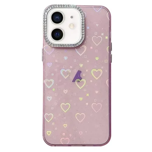 Caja de teléfono para iPhone 11 Love Pattern Diamond Lens Frame Imd acrílico (Rosa)