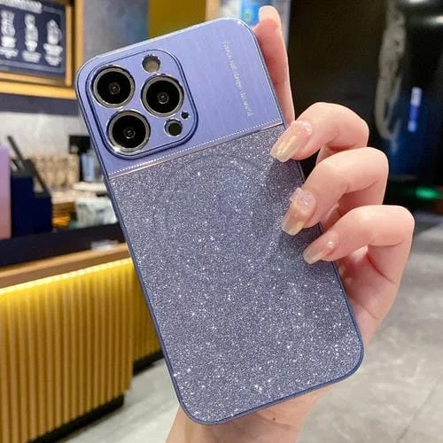 Caja de Teléfono para iPhone 12 Pro Max Magsafe a Prueba de Golpes con Polvo de Brillo Metálico Magnético (Azul)