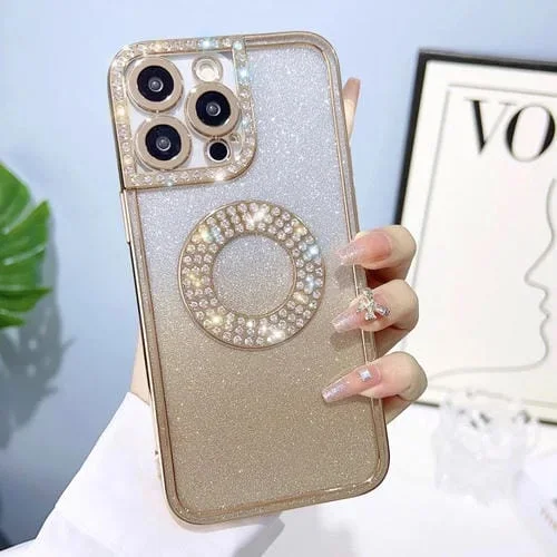 Caja de teléfono para iPhone 13 con brillo degradado de diamante electrochapado (Oro)