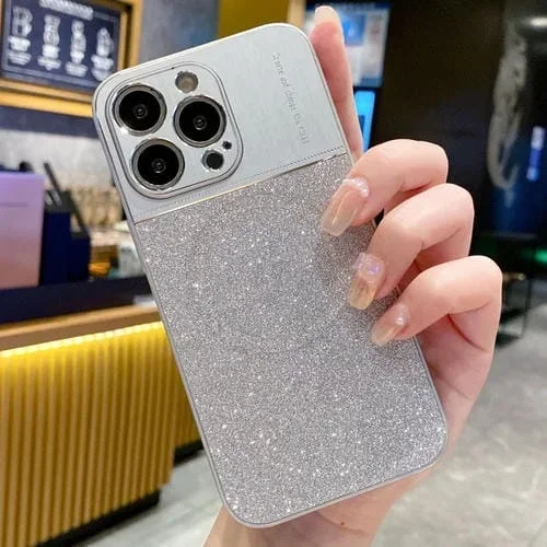 Caja de Teléfono para iPhone 13 Pro Max Magsafe a Prueba de Golpes con Polvo de Brillo Metálico Magnético (Gris)