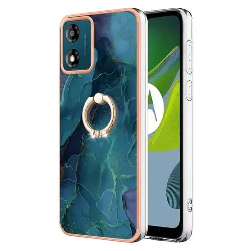 Caja de Teléfono para Motorola Moto E13 Imd Doble Cara Mármol Galvanizado con Anillo (Verde)