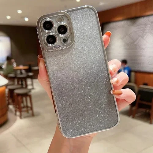 Caja de teléfono TPU iPhone 14 con brillo color degradado Transparente alto (Plata)