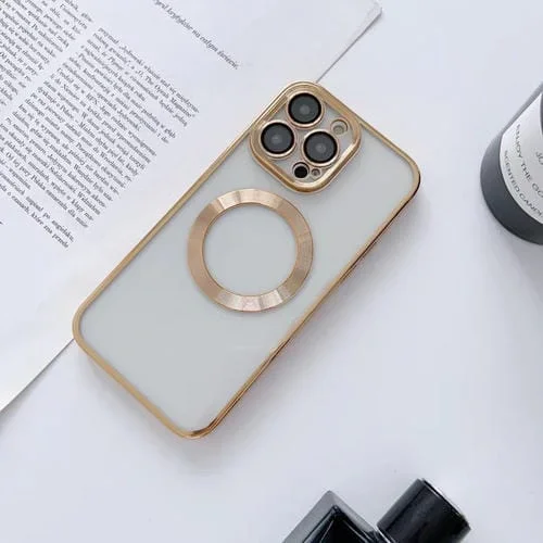 Caja de teléfono TPU magnética Magsafe para iPhone 13 Pro con filtro de polvo y Película de Lente (Oro)