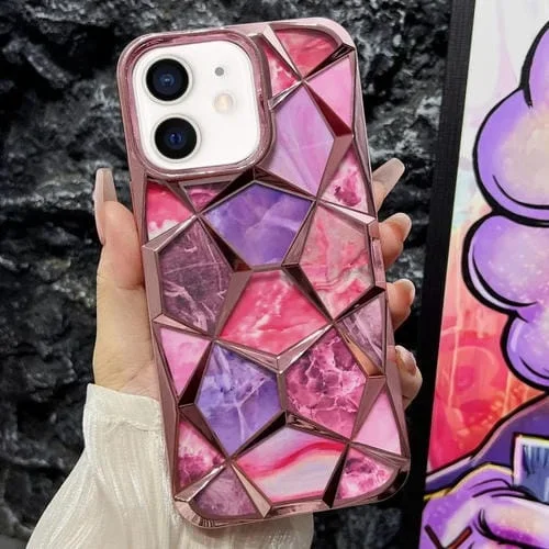 Caja de teléfono TPU para iPhone 11 con Galvanoplastia de Mármol y Cubo de Agua (Rosa)