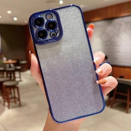 Caja de Teléfono TPU para iPhone 12 Mini con Brillo Color Degradado Transparente (Azul Oscuro)