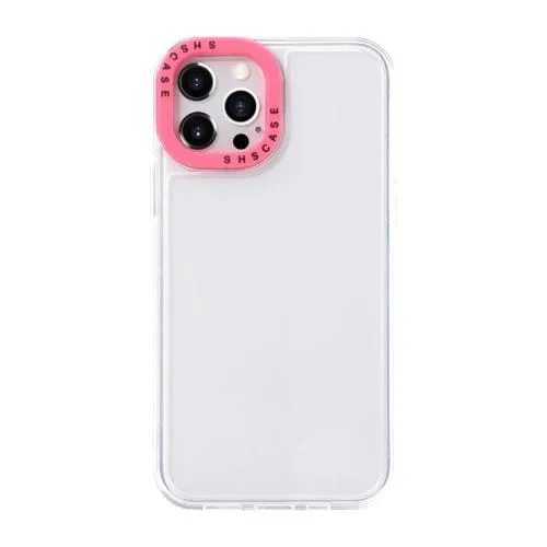 Caja de Teléfono TPU para iPhone 12 Pro Max Marco de Lente Contraste de Color (Transparente + Rosa Roja)