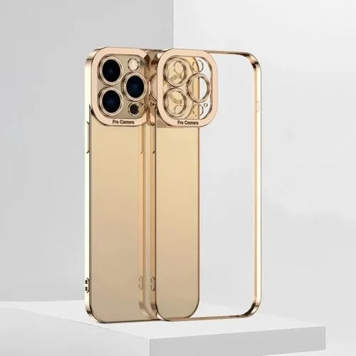 Caja de teléfono TPU para iPhone 14 Galvanoplastia Transparente (Oro)