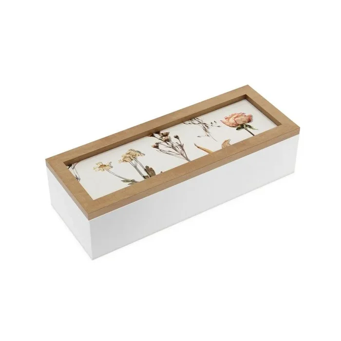 Caja decorativa versa flores madera mdf 9 x 6 x 24 cm