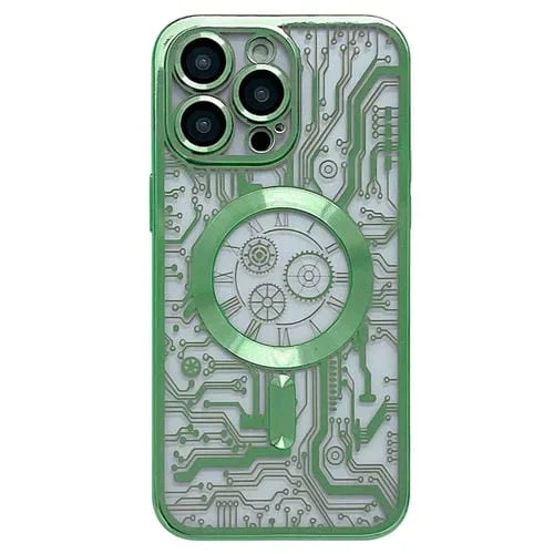 Caja del Teléfono iPhone 13 Pro Patrón Placa de Circuito Electrochapado Magsafe (Verde)