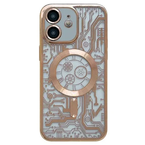 Caja del Teléfono Magsafe para iPhone 12 Patrón de Placa de Circuito Electrochapado (Oro)