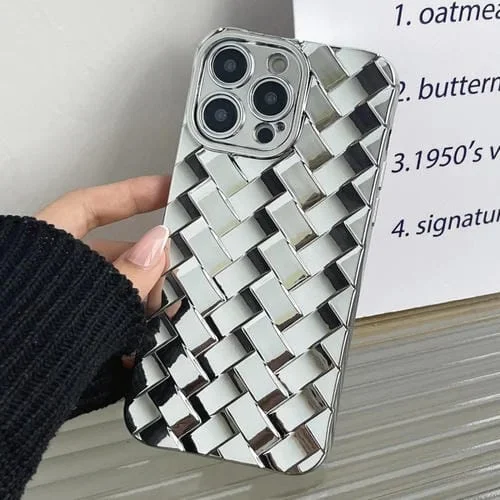 Caja del Teléfono para iPhone 12 Pro Max Retro Weave Textura Galvanoplastia (Plata)