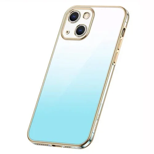 Caja del Teléfono para iPhone 14 Sulada Iridiscencia Serie Recubrimiento Transparente Gradiente (Azul)