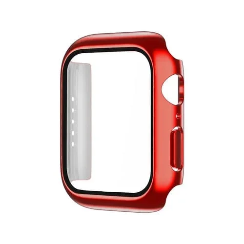 Caja Galvanoplastia Monocromática PC + Película Templada para Apple Watch Series 8/7 41mm (Rojo)