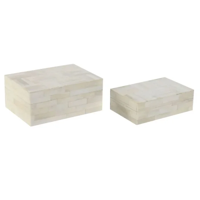 Caja-joyero home esprit hueso madera de mango 18 x 13 x 7,7 cm (2 piezas)