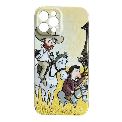 Caja para iPhone 14 PC Patrón Pintura al Óleo Brillante Montar a Caballo