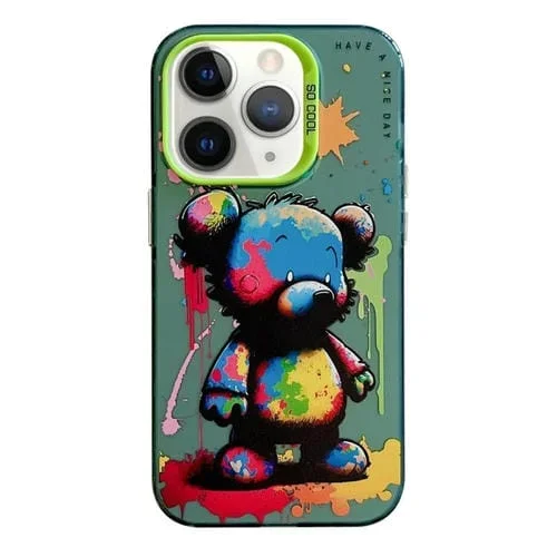 Caja para Teléfono iPhone 11 Pro Max PC + TPU Serie de Pintura al Óleo con Patrón de Animales (Oso Colorido)