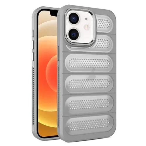 Caja para teléfono iPhone 12 Malla translúcida Armadura de enfriamiento (Gris)