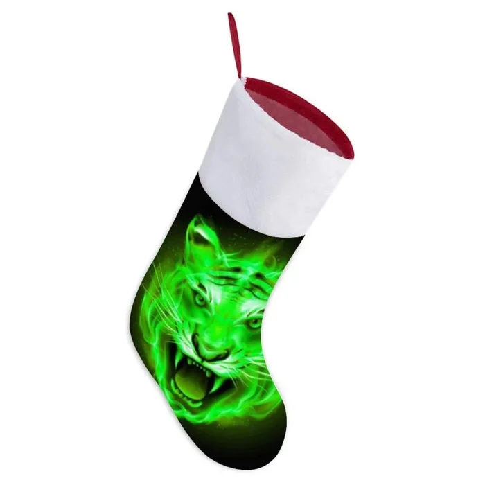 Calcetines navideños rústicos orgullosos con cabeza de tigre de 41,9 cm para colgar en la chimenea familiar y decoración de fiestas
