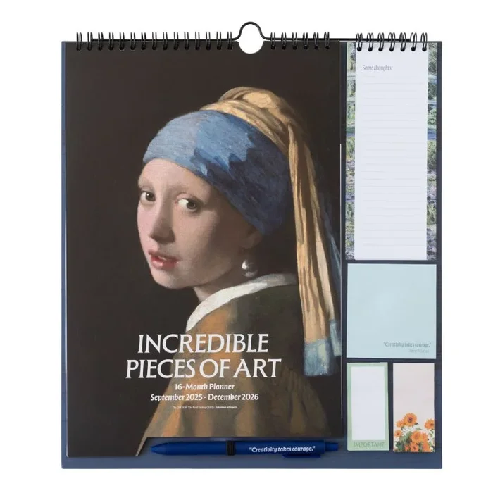 Calendario pared 2025 2026 Arte – Organizador semanal Familiar : Planificador mensual 2025 2026 | Incluye Pegatinas, Notas Adhesivas y Cuelga Fácil 16 MESES