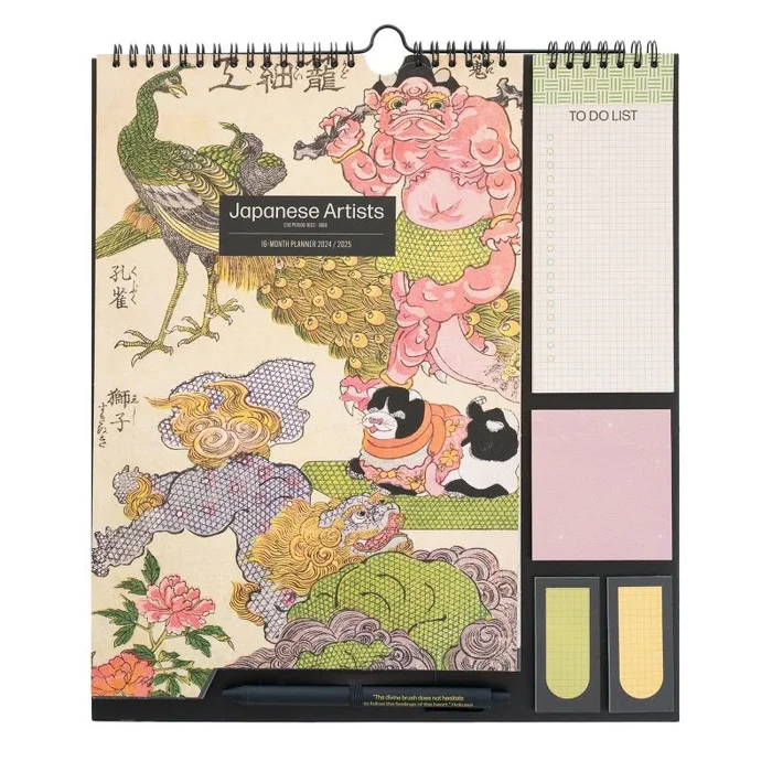 Calendario pared 2025 Japanese Artists – Calendario planificador mensual familiar : Incluye notas adhesivas, pegatinas y boligrafo | Organizador semanal (16 meses)