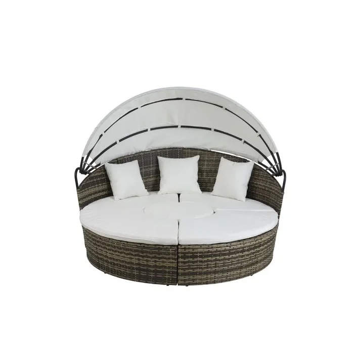 Cama para jardín dkd home decor blanco aluminio acero ratán sintético 175 x 175 x 145 cm