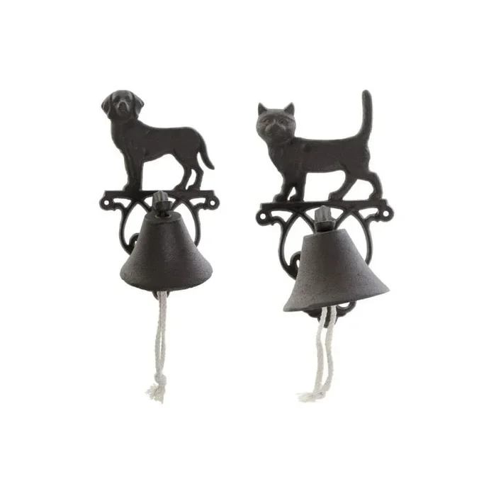 Campana dkd home decor gato perro marrón marrón oscuro cuerda hierro 14 x 15 x 24 cm (2 unidades)