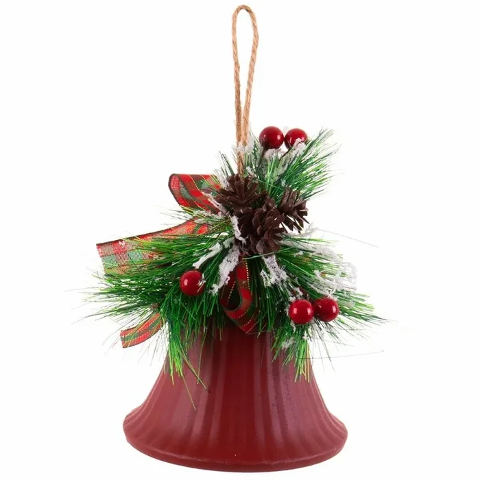 Campana roja con adornos pino 18x10x9