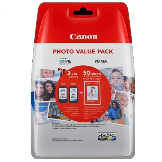Canon PG-545XL+CL-546XL Valuepack de tinta original BK XL+Tricolor XL (GP-501 50 sheets) para Impresora de Inyeccion de tinta Pixma TS3150,3151-MG2450,2550,2550S,2555S,2950,3050,3051,3052,3053-IP2850