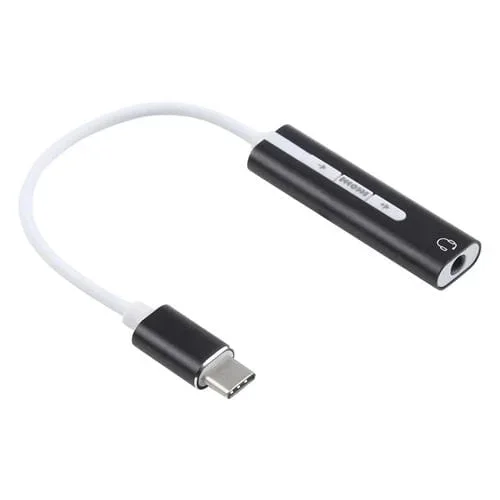 Carcasa de Aluminio Adaptador USB-C Jack 3,5mm Tarjeta de Sonido Externa Hifi Magic Voice Convertidor 7.1 Canales (Negro)