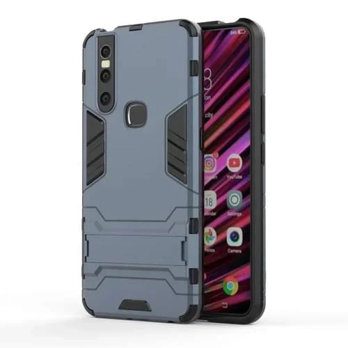 Carcasa de PC + TPU a Prueba de Golpes para Vivo V15, con Soporte (Azul Marino)