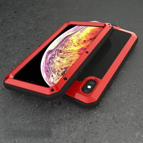 Carcasa para iPhone Xs Max Aleación de Aluminio Vidrio Templado Funda de Silicona (Rojo)