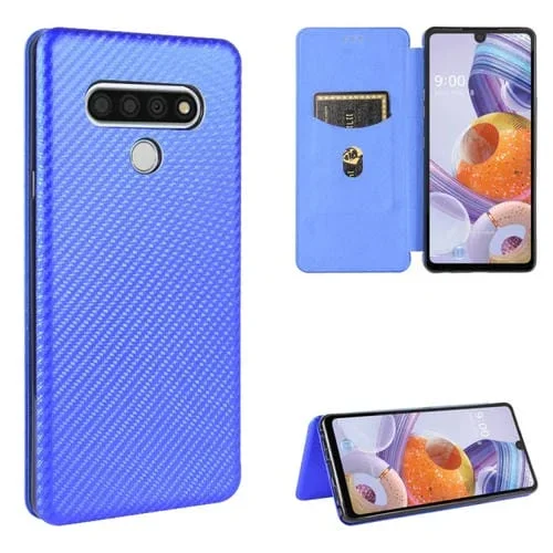 Carcasa para LG Stylo 6 Cuero con Tapa Magnética Horizontal Textura Fibra de Carbono TPU + PC + PU (Azul)
