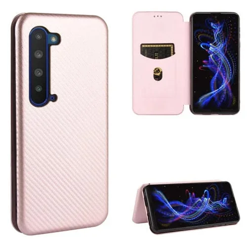 Carcasa para Sharp Aquos R5G Cuero Fibra de Carbono Magnética Tapa Horizontal TPU + PC + PU (Rosa)