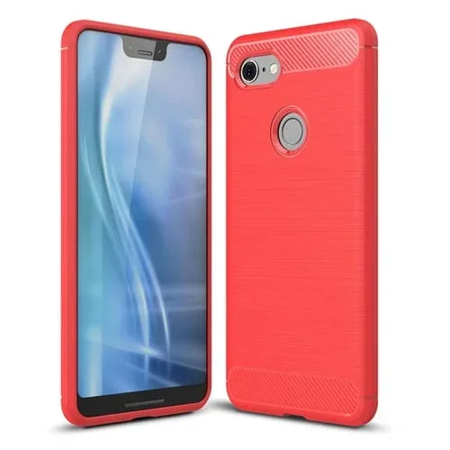 Carcasa TPU Fibra de Carbono Textura Cepillada para Google Pixel 3 XL (Rojo)