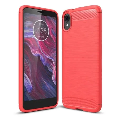 Carcasa TPU Fibra de Carbono Textura Cepillada para Moto E6 (Rojo)