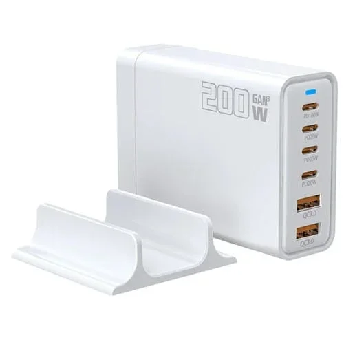 Cargador de escritorio multipuertos USB Tipo C Gan 4 200 W para compartir (Blanco)