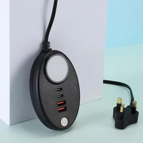 Cargador de Teléfono Yf-106 Usb-C Type-Cx2 Usbx2 Oval Pd Socket con Luz (Negro)