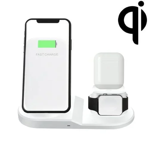 Cargador inalámbrico 3 en 1 Ojd-45 Qi 10W teléfono móvil reloj auriculares 8 pines (Blanco)