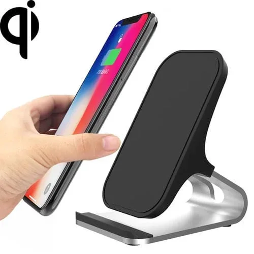 Cargador inalámbrico Hamtod M5 15W doble bobina Qi con soporte y luz indicadora (Plata)