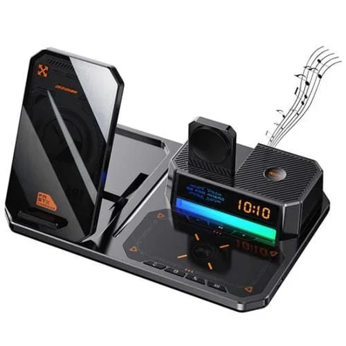 Cargador Inalámbrico Magnético 5 en 1 T50 Soporte Carga Teléfono Auriculares Reloj Altavoz (Negro)