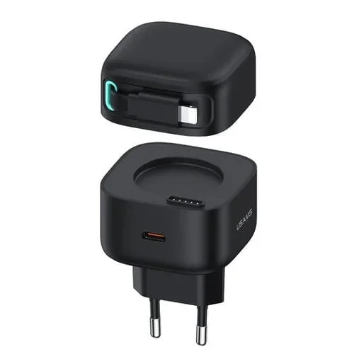 Cargador rápido Usams Us-Cc209 SMF Series PD35W Gan puerto dual 8 Pines + Tipo C (Negro)