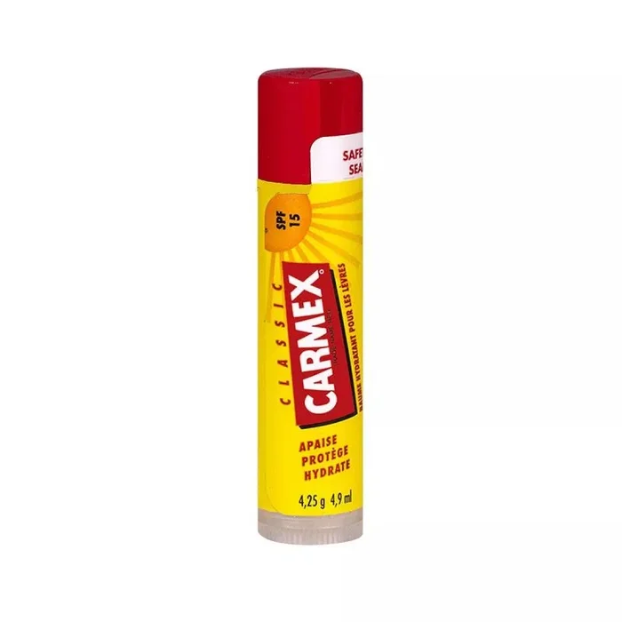 Carmex – Palillo hidratante de labios con protector solar SPF 15 Strawberry Flavor Bálsamo – Lápiz de cuidado de labios