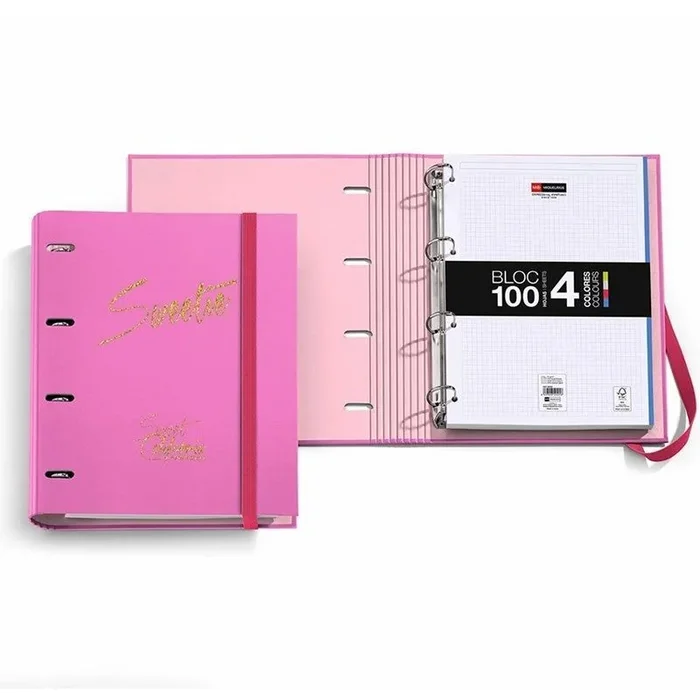 Carpeta bloc notebook fucsia sweet california by chic & love – 4 anillas – 100 hojas din a4 70g/m2 – cierre con goma