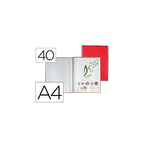 Carpeta liderpapel escaparate con espiral 40 fundas polipropileno din a4 rojo